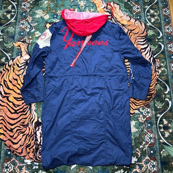 Vintage 90s MLB New York Yankees Mirage Parka Jacket Trench Coat Windbreaker Zip - Picture 2 of 9